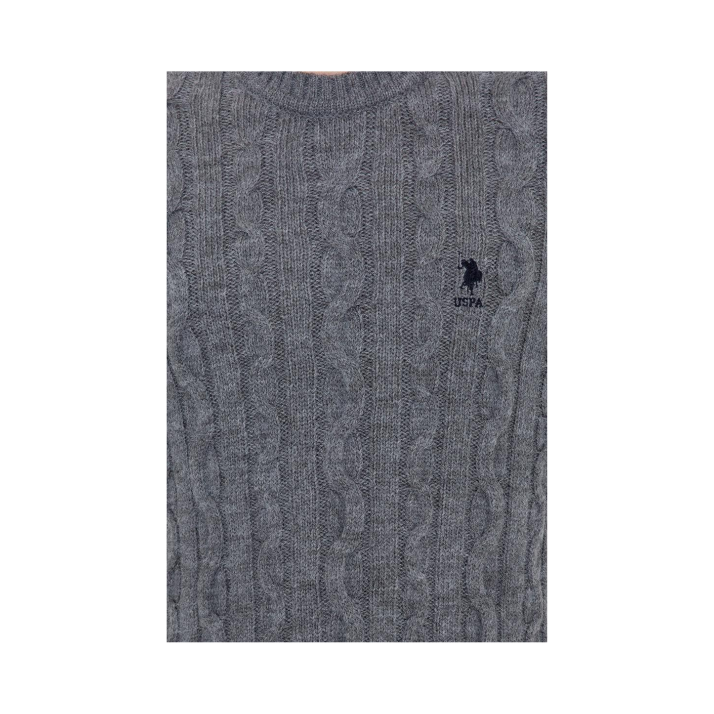 Grey Melange Cable-Knit Sweater