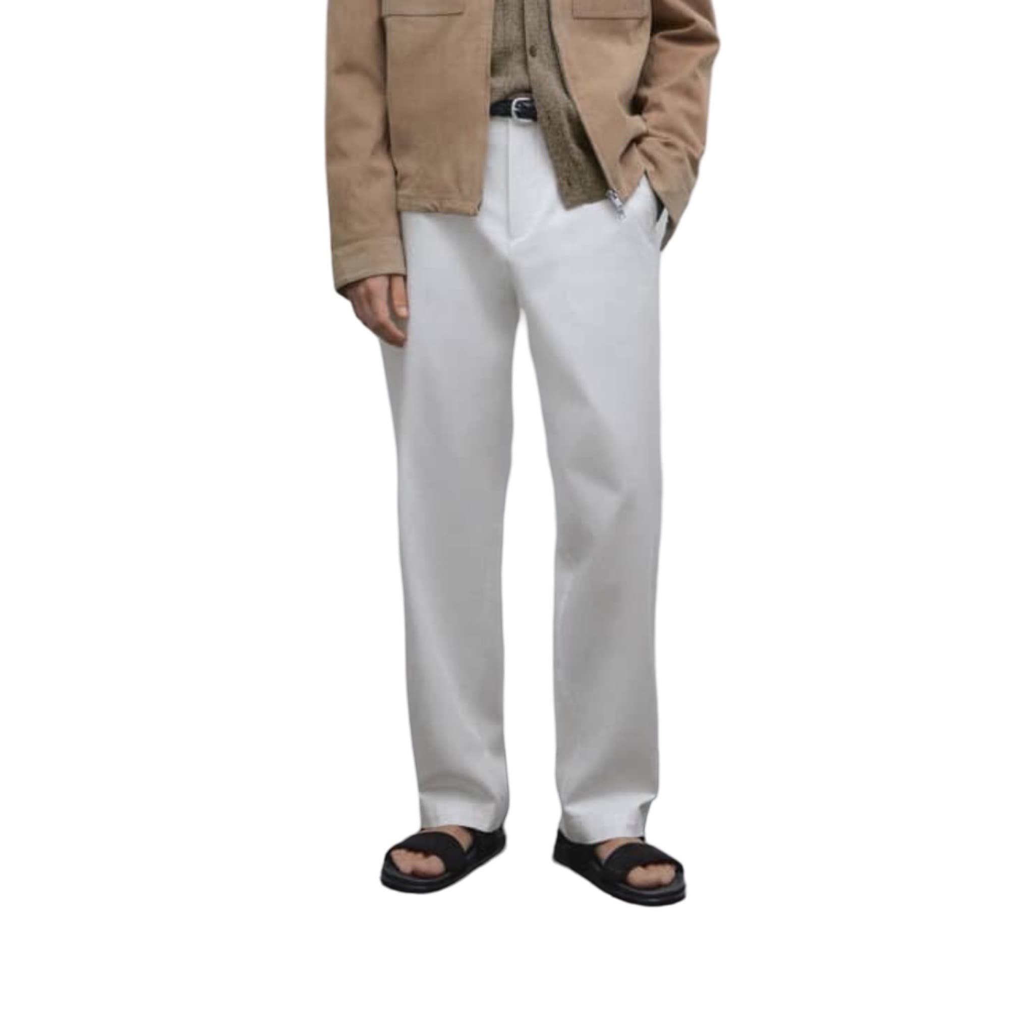 Straight Fit Cotton Blend Trousers