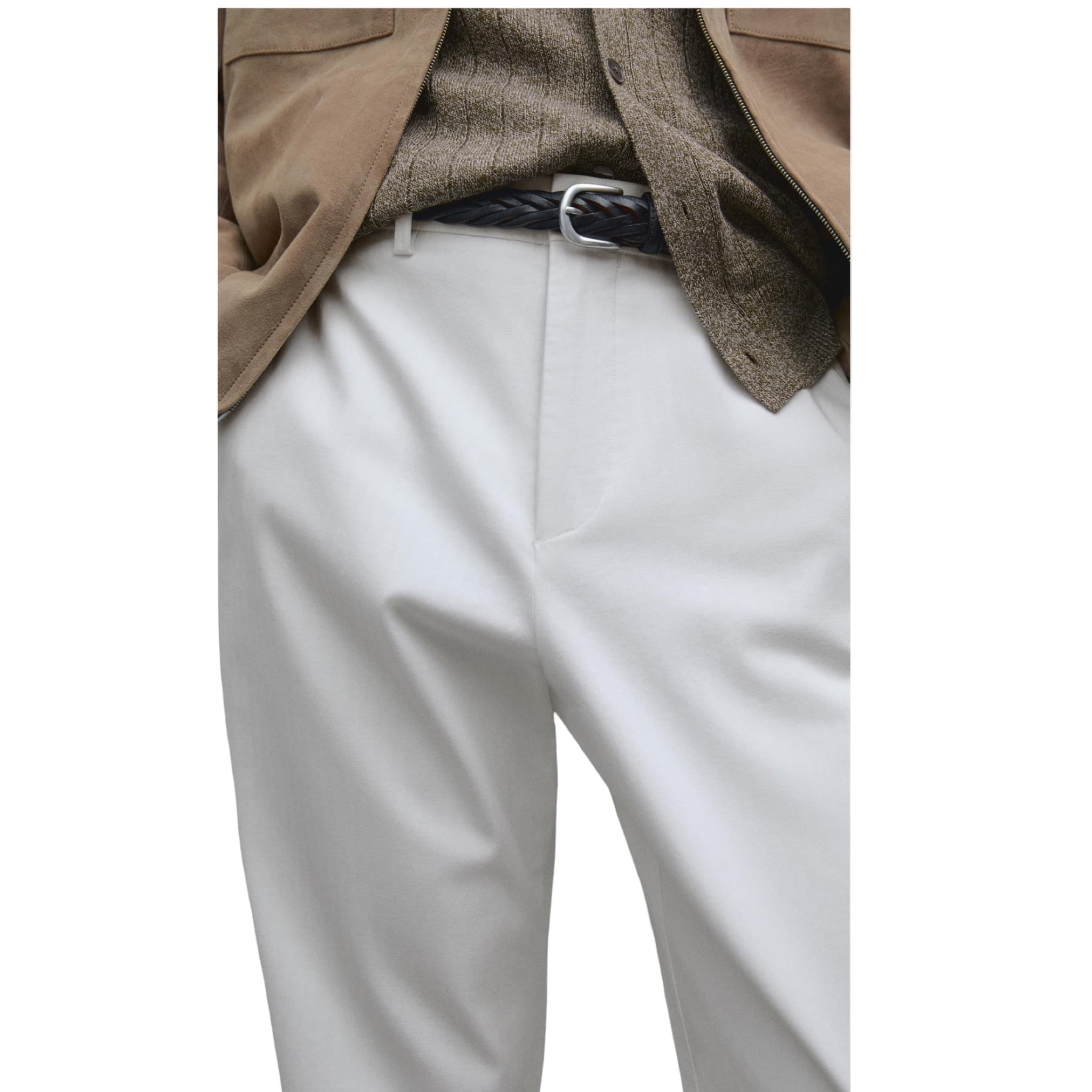 Straight Fit Cotton Blend Trousers