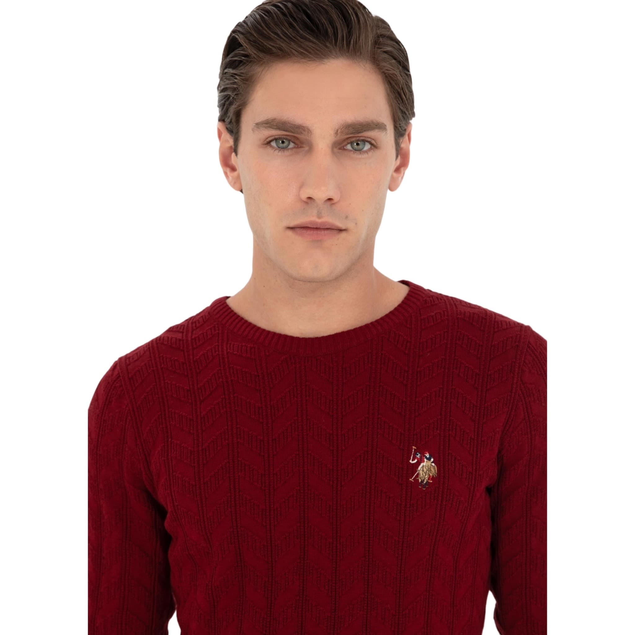 Men's Slim Fit Crew Neck Burgundy Basic Sweater