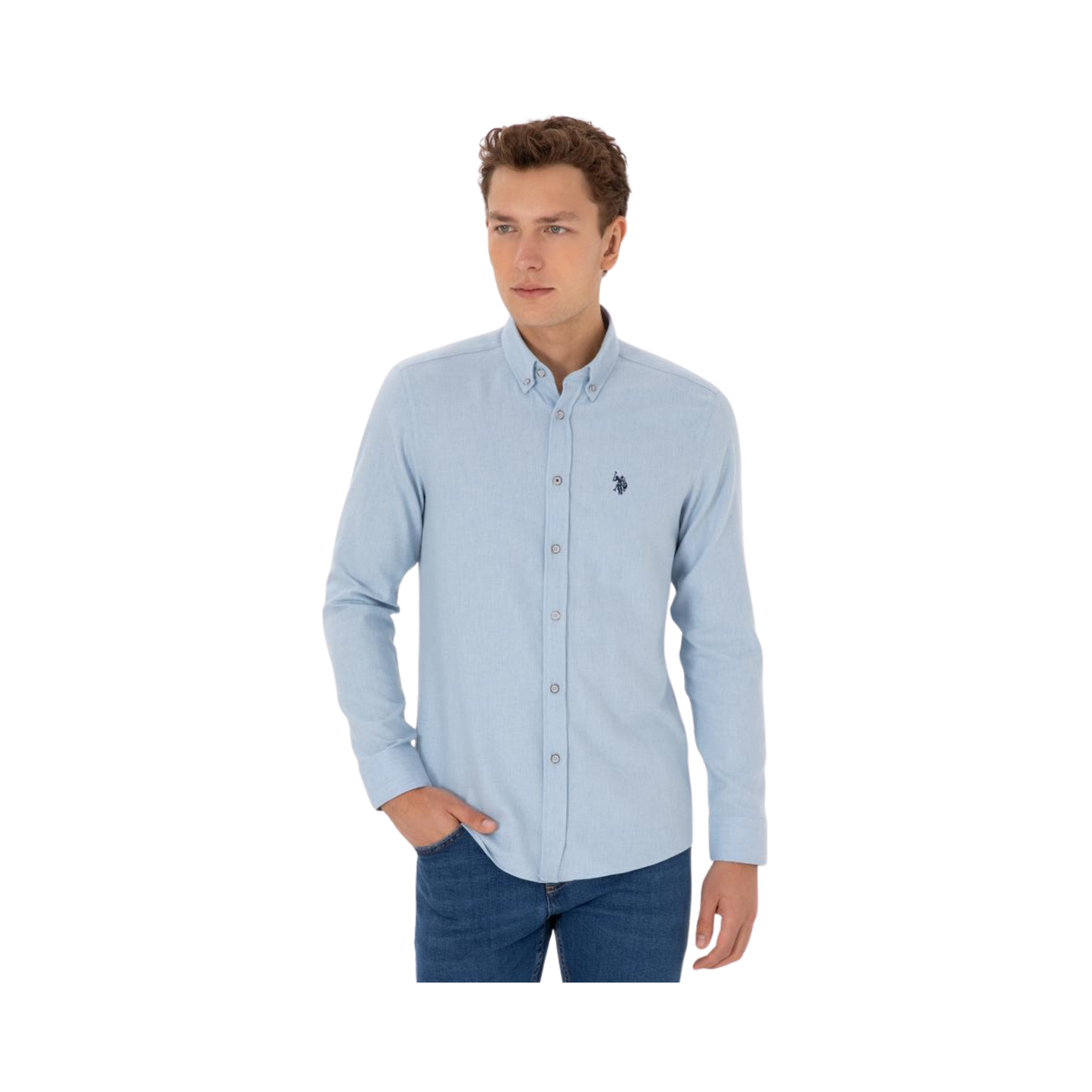 Light Blue Long-Sleeve Basic Shirt