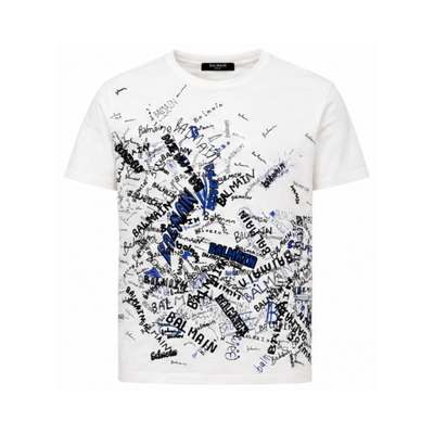 White T-Shirt with Logos All Over