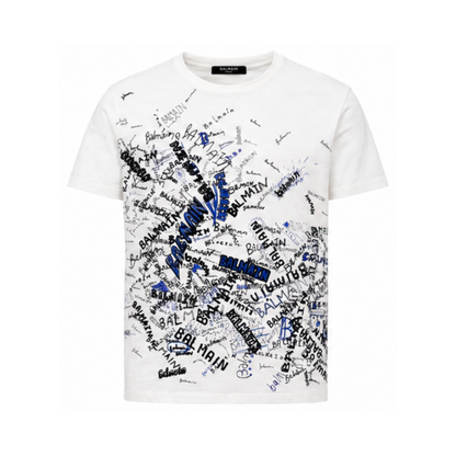 White T-Shirt with Logos All Over