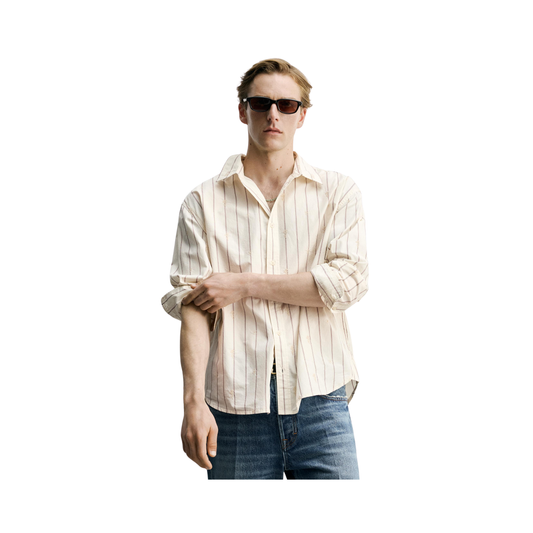 Floral Embroidered Striped Shirt