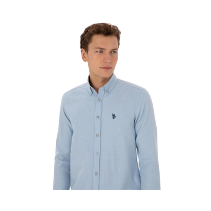 Light Blue Long-Sleeve Basic Shirt