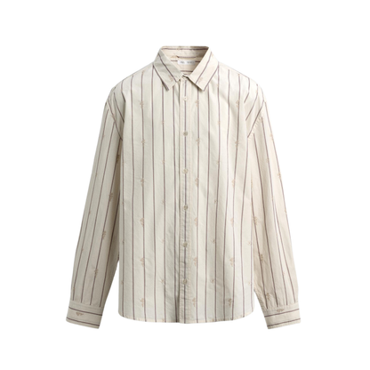 Floral Embroidered Striped Shirt