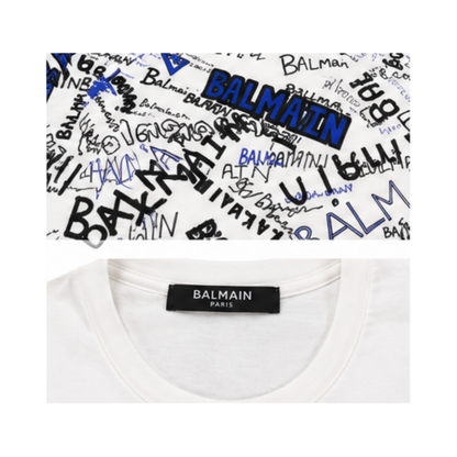 White T-Shirt with Logos All Over