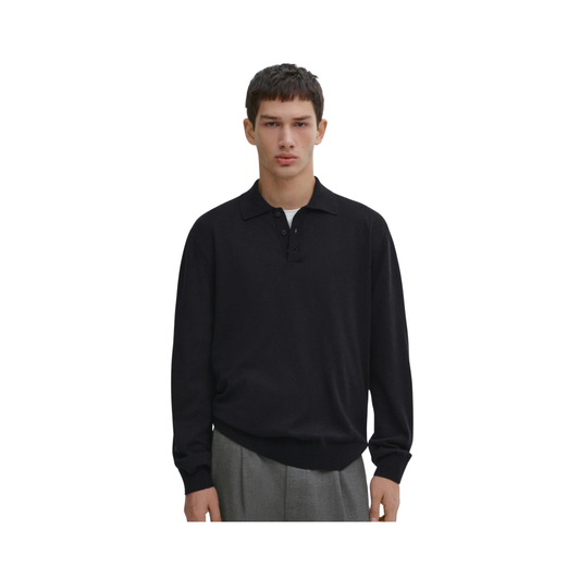 Wool Blend Knit Polo Sweater