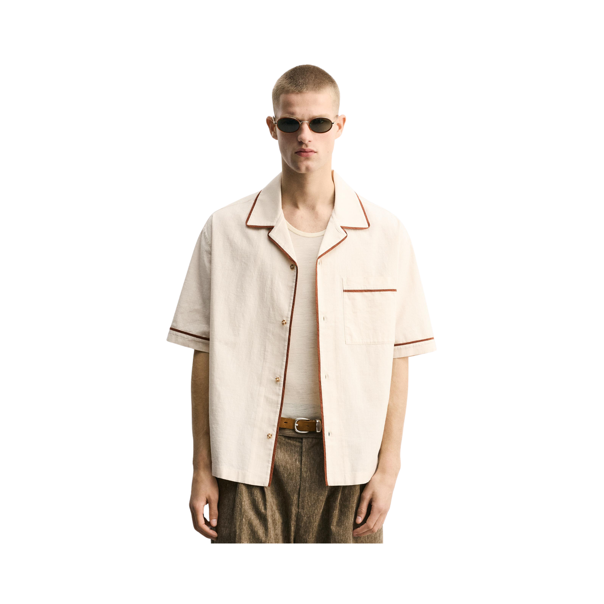 Relaxed Fit Shirt with Contrast Piping
